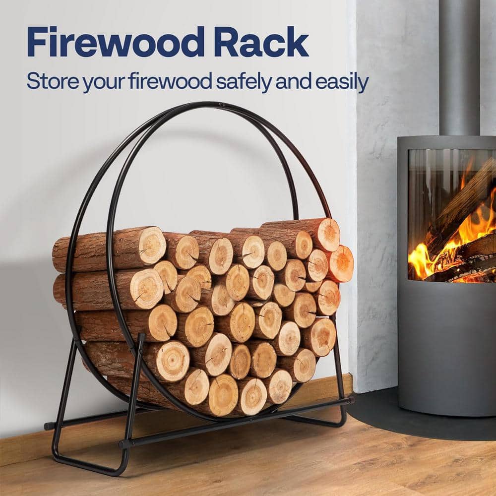 Black Iron 30 Inch Curved Log Hoop Firewood Rack