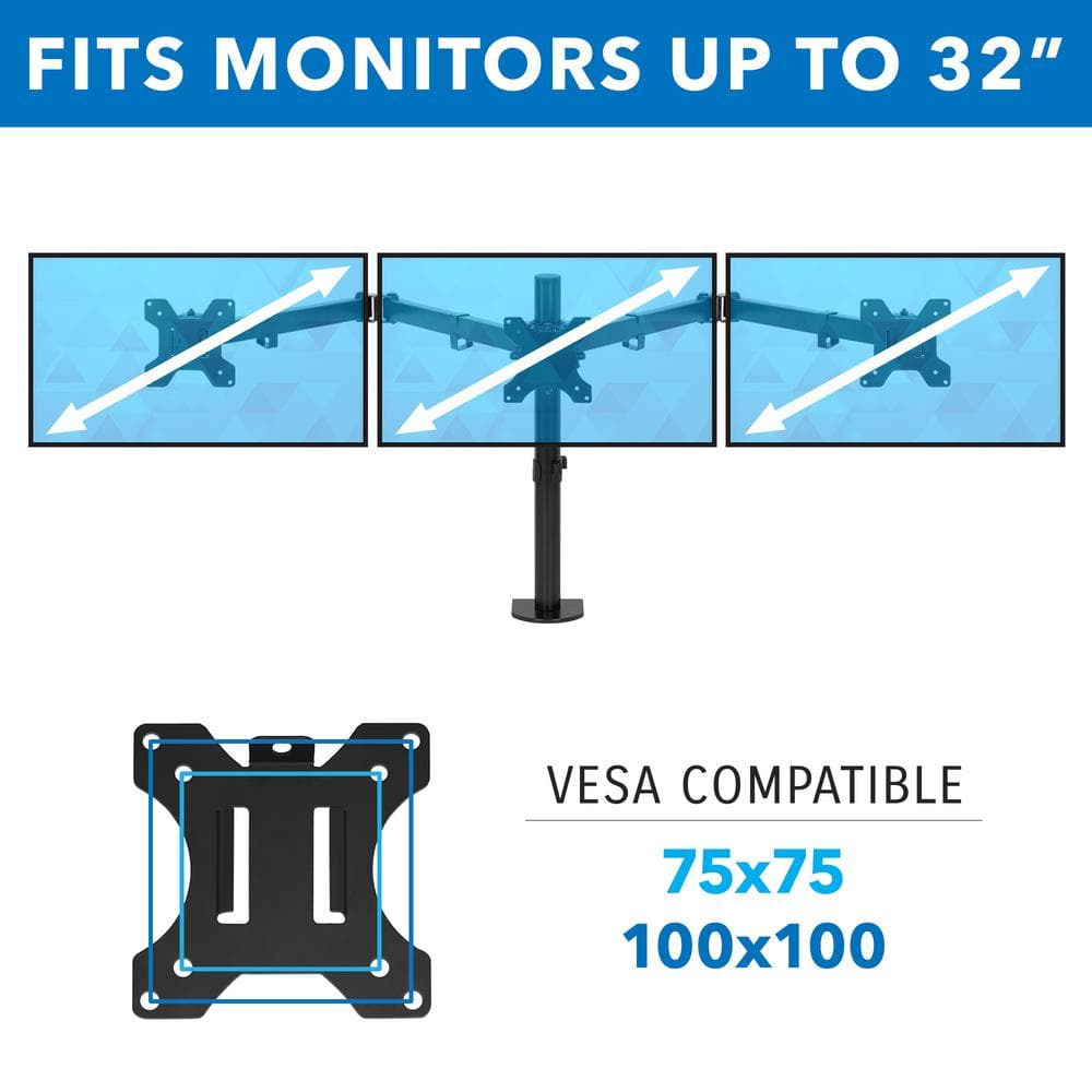 Black Heavy Duty Steel Full Motion Triple Monitor Desk Mount