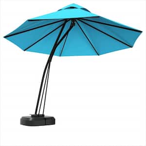 11 ft. Cantilever Patio Umbrella with Base and Wheels in Blue