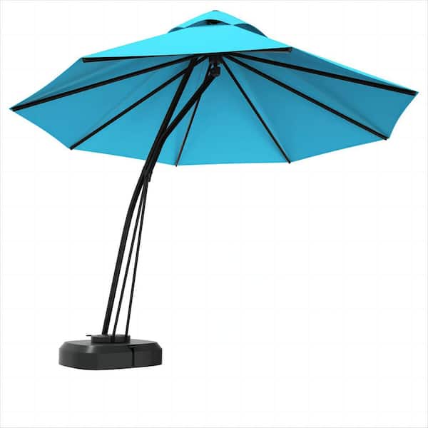 WELLFOR 11 ft. Cantilever Patio Umbrella with Base and Wheels in Blue