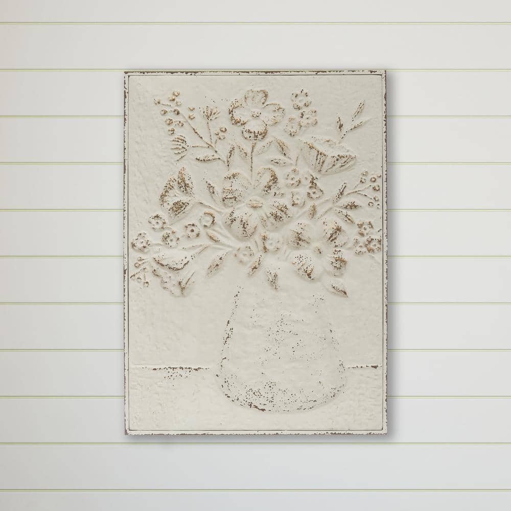 Rustic Charm Embossed Metal Floral Vase Wall Art, 24"x19"