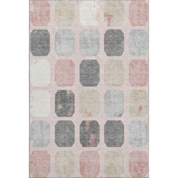 Mayfield Premium Machine Washable Abstract AMF1950 Blush 3 ft. x 4 ft. Area Rug