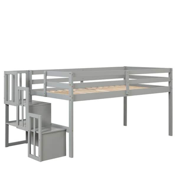Wateday Gray Twin Loft Bed with Stairs