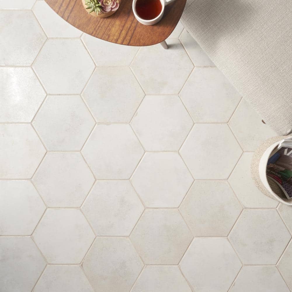 Mandalay Hex White Polished Porcelain Floor and Wall Tile