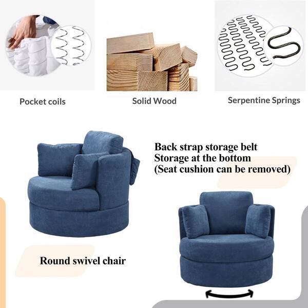 Blue Linen Fabric Barrel Chair Storage Swivel With 3 Pillows Accent Big Club Sofa For Living Room Camybe Giblue7122 Achair Blue Linen Fabric Barrel Chair Storage, Oversized Round Swivel Chair Blue