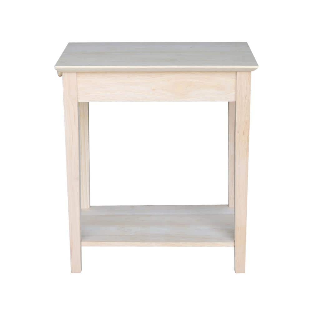 Unfinished Solid Wood Narrow End Table with Storage Drawer