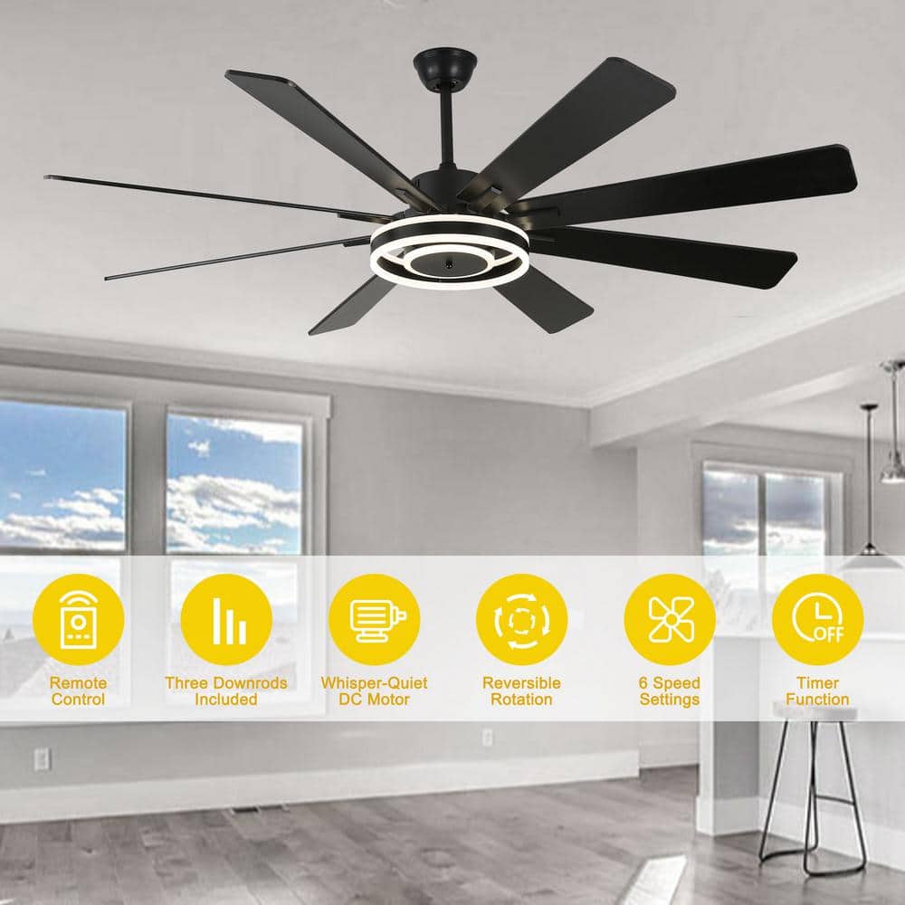 Belcarra 72-inch Black Plywood Ceiling Fan with LED Light and Remote