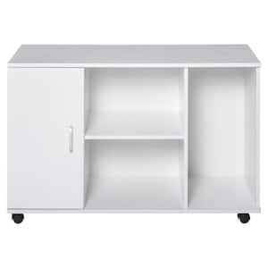 White Rolling File Cabinet Storage Organizer with 3-Large Open-Shelves and Door Storage