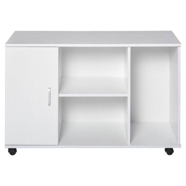 Homcom White Rolling File Cabinet Storage Organizer With 3 Large Open Shelves And Door 836 276v80wt The Home Depot Homcom White Rolling File Cabinet, Long Storage Cabinet
