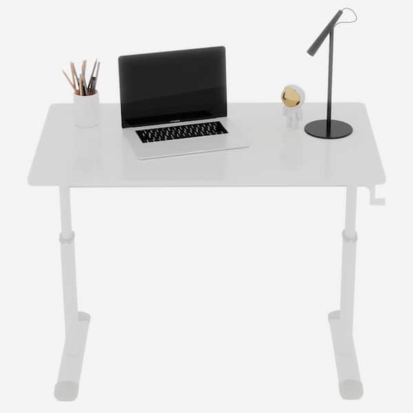 Dunford 39.37 in. Rectangle White Wood and Metal Adjustable Office Desk Computer Tables