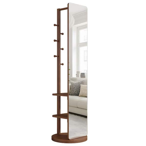 Brown 15.7 in. x 68.8 in. Rectangle Rubber Wood Full Length Mirror