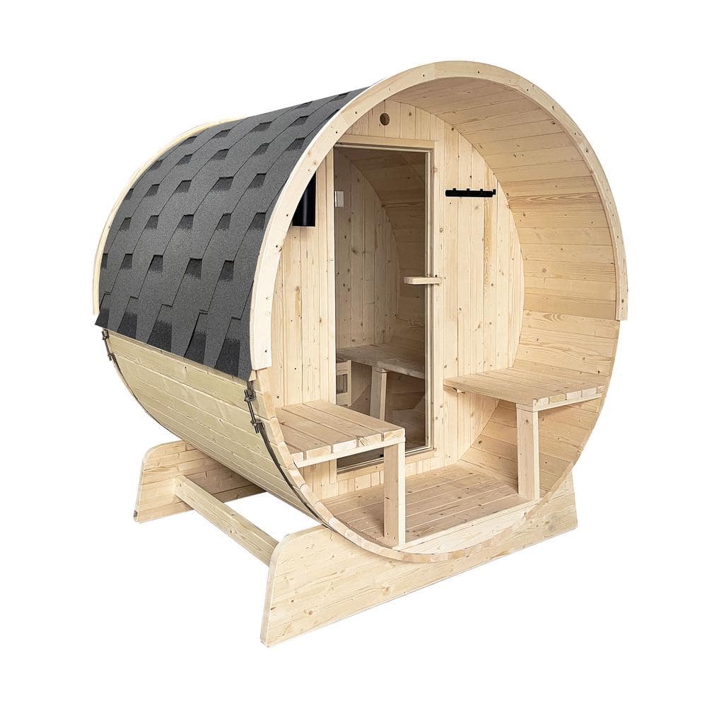 Aleko Outdoor Indoor Finland Pine Wet Dry Barrel Sauna Person Front Porch Canopy Kw Etl