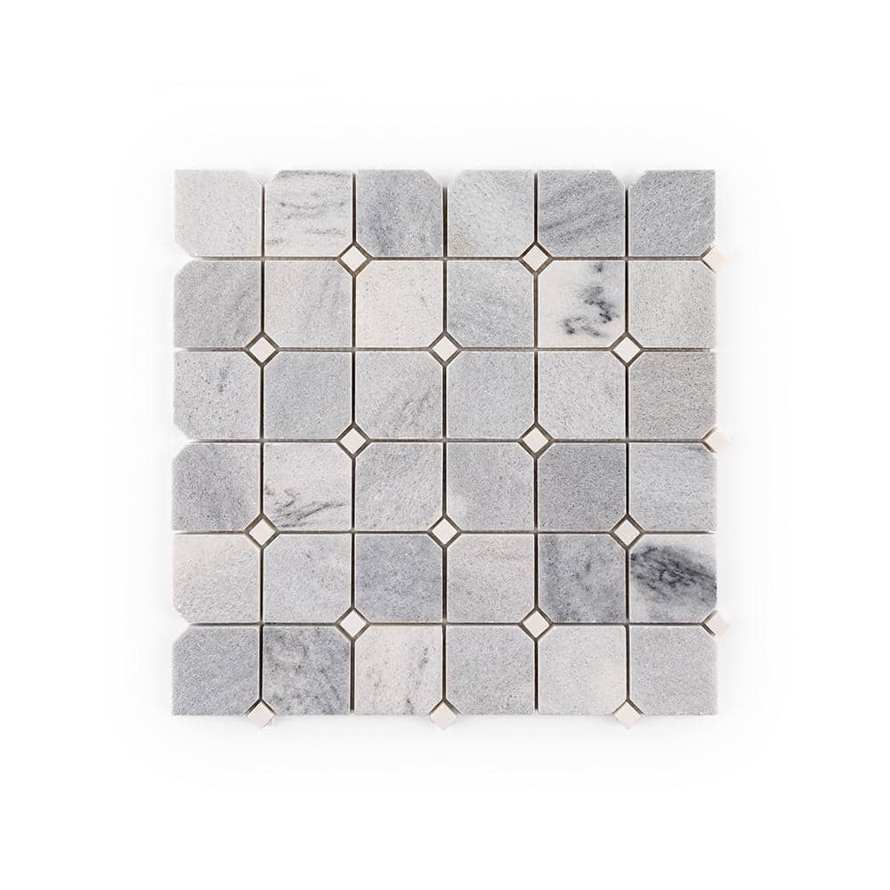 Jeffrey Court Checkmate White/Grey 11.875 in. x 11.875 in. Square Honed Carrara/Bardiglio Marble Mosaic Tile (9.79 Sq. ft./Case)