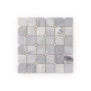 Fortune Grey 11.625 in. x 11.625 in. Polished White/Grey Squares Marble Wall/Floor Mosaic Tile (9.38 sq. ft./Case)