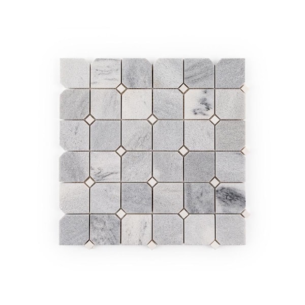 Jeffrey Court Fortune Grey 11.625 in. x 11.625 in. Polished White/Grey Squares Marble Wall/Floor Mosaic Tile (9.38 sq. ft./Case)