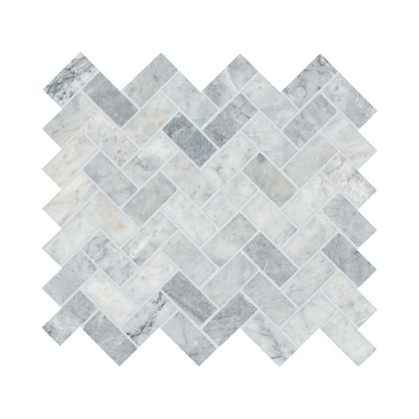 MSI Capri Blue Herringbone 12 in. x 12 in. x 0.38 in. Honed Marble Mesh-Mounted Floor and Wall Mosaic Tile (9.4 sq.ft./case)