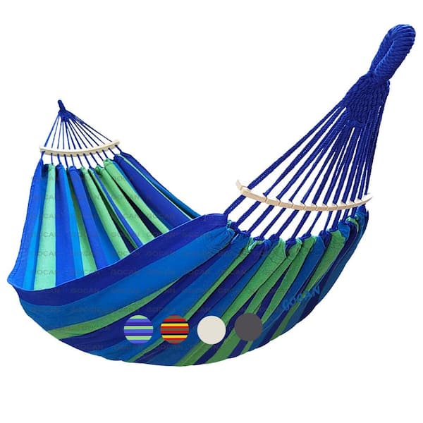 Misopily 10.5 ft. High Quality Cotton Yarn Extra Large Portable Hammock in Blue Stripe For 2 Persons with Removable Spreader Bar