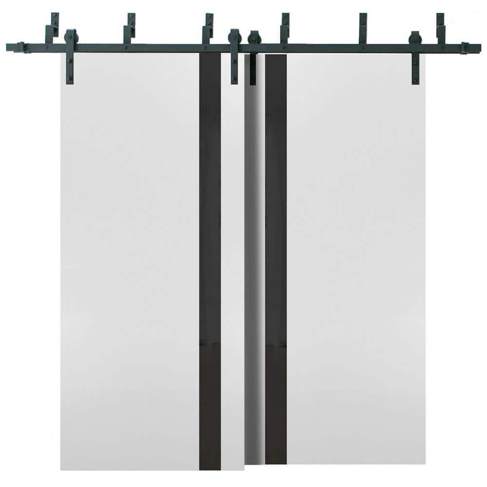 56 in. x 80 in. 2 Panel Tinted Glass White Solid Wood Sliding Barn Door with Hardware Kit price history on PriceWatchPro