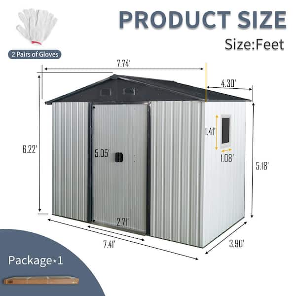 Sudzendf 8 ft. W x 4 ft. D White and Black Outdoor Metal Storage