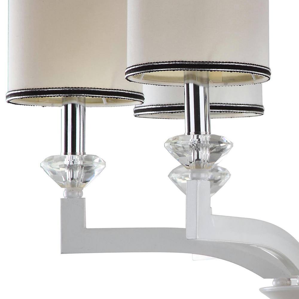 Ethereal Pearl White Crystal 6-Light Chandelier with Cotton Shades