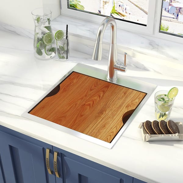 13 in. x 15 in. Drop-In Single Bowl 18 Gauge Brushed Chrome Stainless Steel Bar Sink with Bottom Grids
