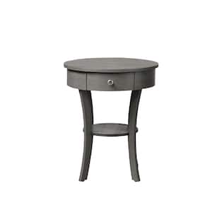 Classic Accents Schaffer 20 in. Dark Fray Wirebrush 24 in. Round Wood End Table with Drawer and Shelf