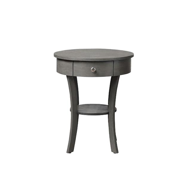 Convenience Concepts Classic Accents Schaffer 20 in. Dark Fray Wirebrush 24 in. Round Wood End Table with Drawer and Shelf