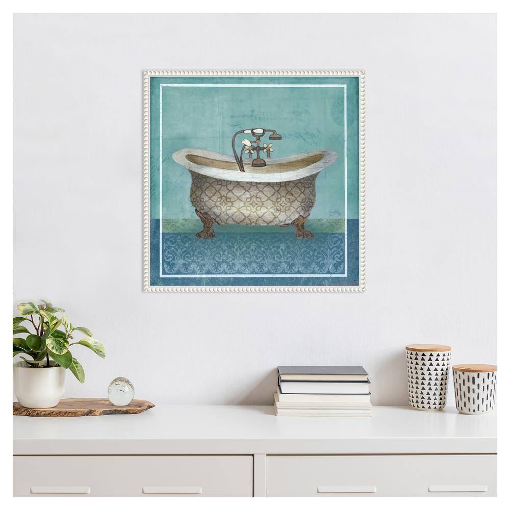 Regal Blue Bathtub Beaded Framed Canvas Wall Art