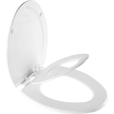 NextStep2 Children's Potty Training Elongated Closed Front Enameled Wood Toilet Seat in White with Plastic Child Seat
