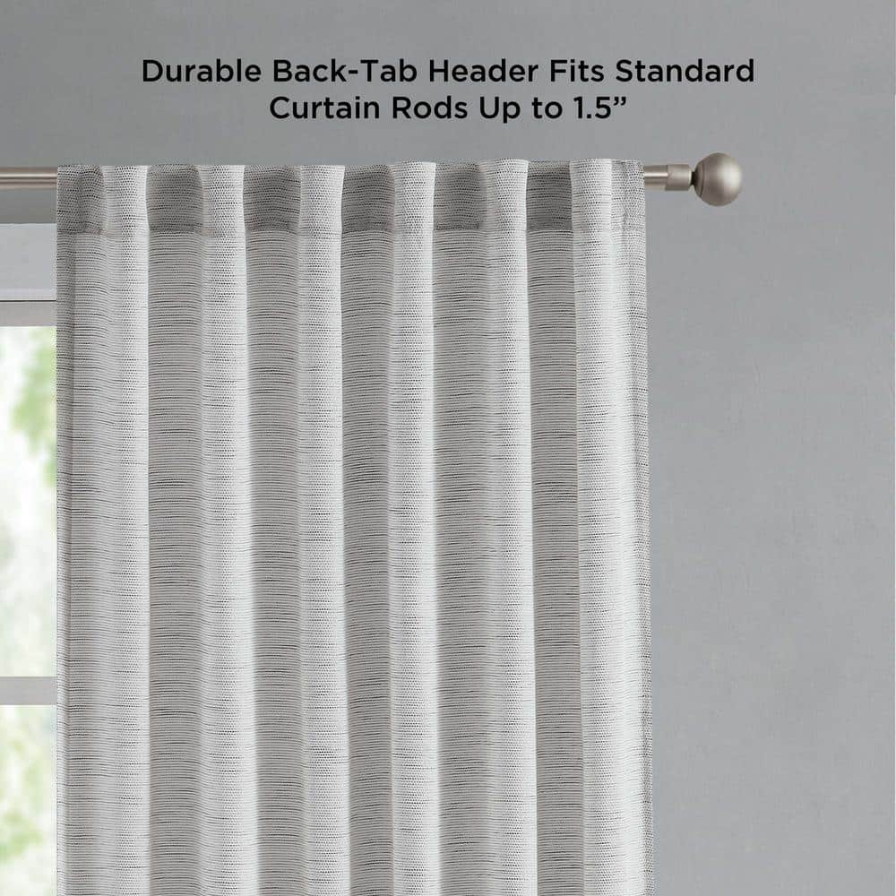 Gray Pleated Sheer Linen Back Tab Curtains, 96-inch