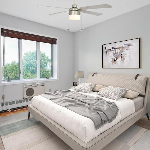 Hutton 52 in. LED Indoor Brushed Nickel Ceiling Fan with Light Kit and Pull Chain