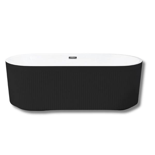 59" L x 30"W Acrylic Freestanding Soaking Bathtub, Glossy black, Chrome Overflow and Pop-Up Drain, cUPC Certified