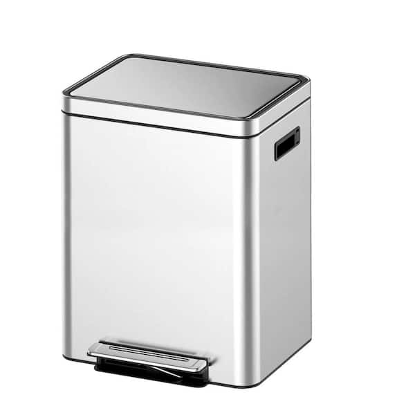 40 L/10.6 gal. Dual Trash Can, Rectangular Waste Basket with Metal Lid, Double Compartment Classified Garbage Can