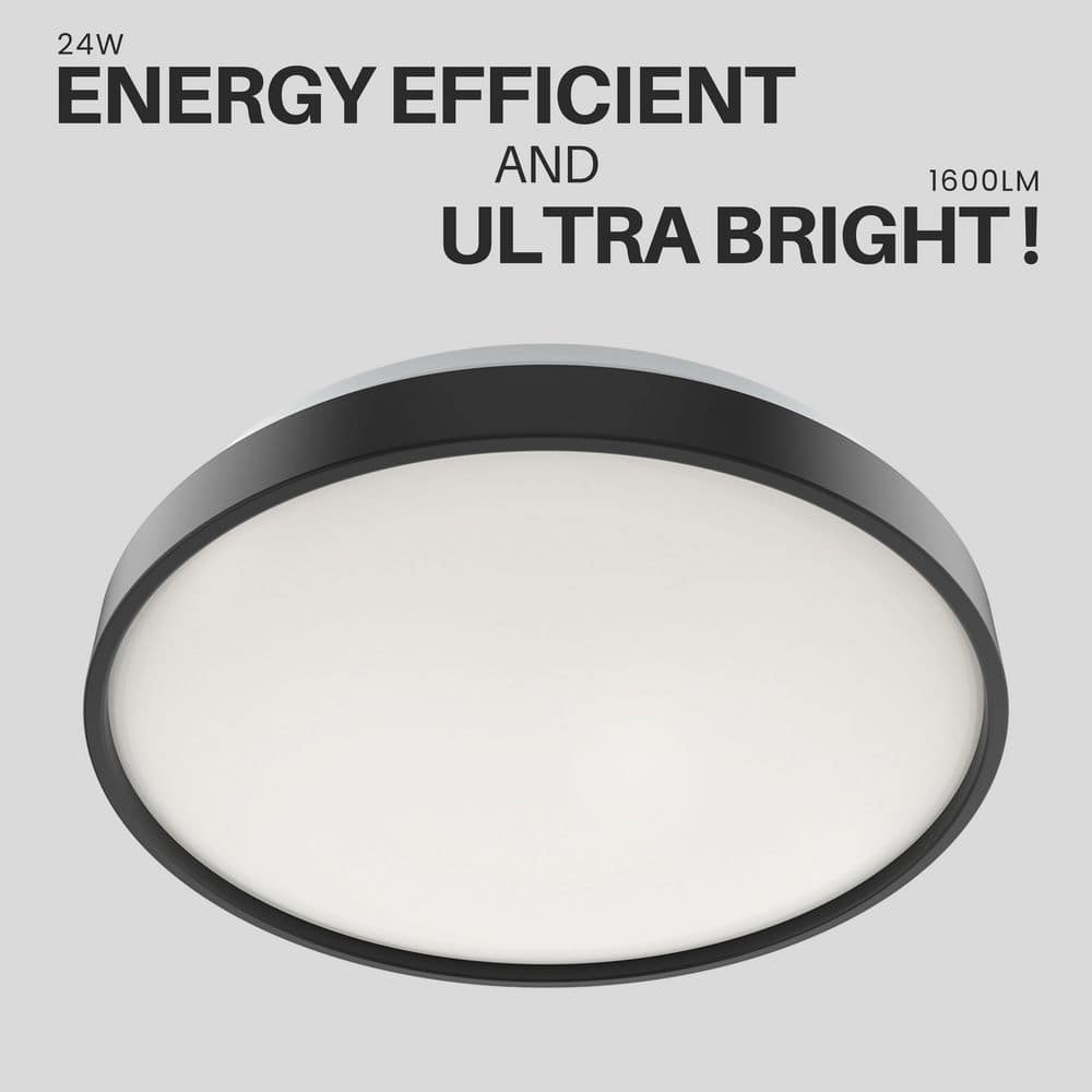 15 in. Modern Ring Slim Selectable LED Flush Mount Ceiling Light Fixture Matte Black For Kitchen Bedroom Living Room