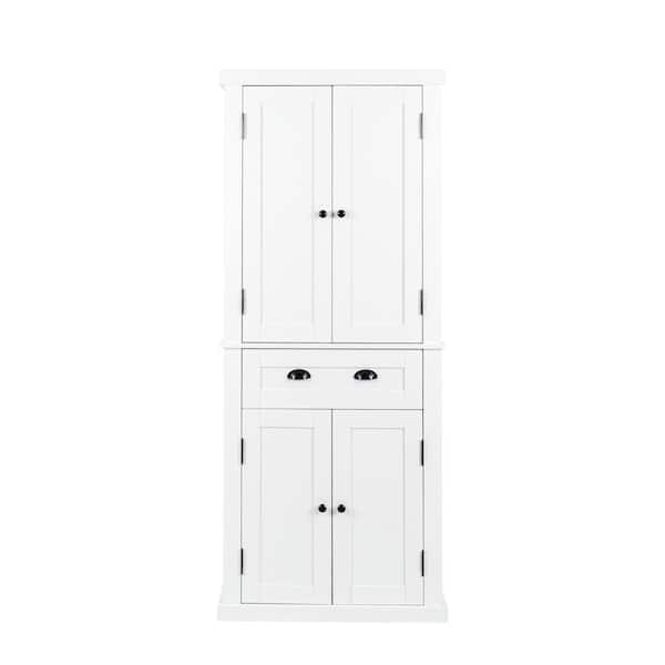 72 in. Kitchen Pantry Organizer Storage Cabinet with 4 Doors and Adjustable Shelves in White