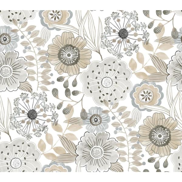 York Wallcoverings Brown Artistic Bouquet Neutral Wallpaper
