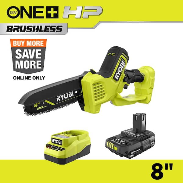 ONE+ HP 18V Brushless 8 in. Battery Compact Pruning Mini Chainsaw with 2.0 Ah Battery and Charger