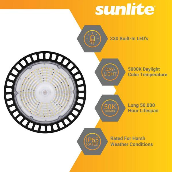 Sunlite 12.6 in. 450 Watt Equivalent Integrated LED Dimmable Black High Bay Light, 5000K
