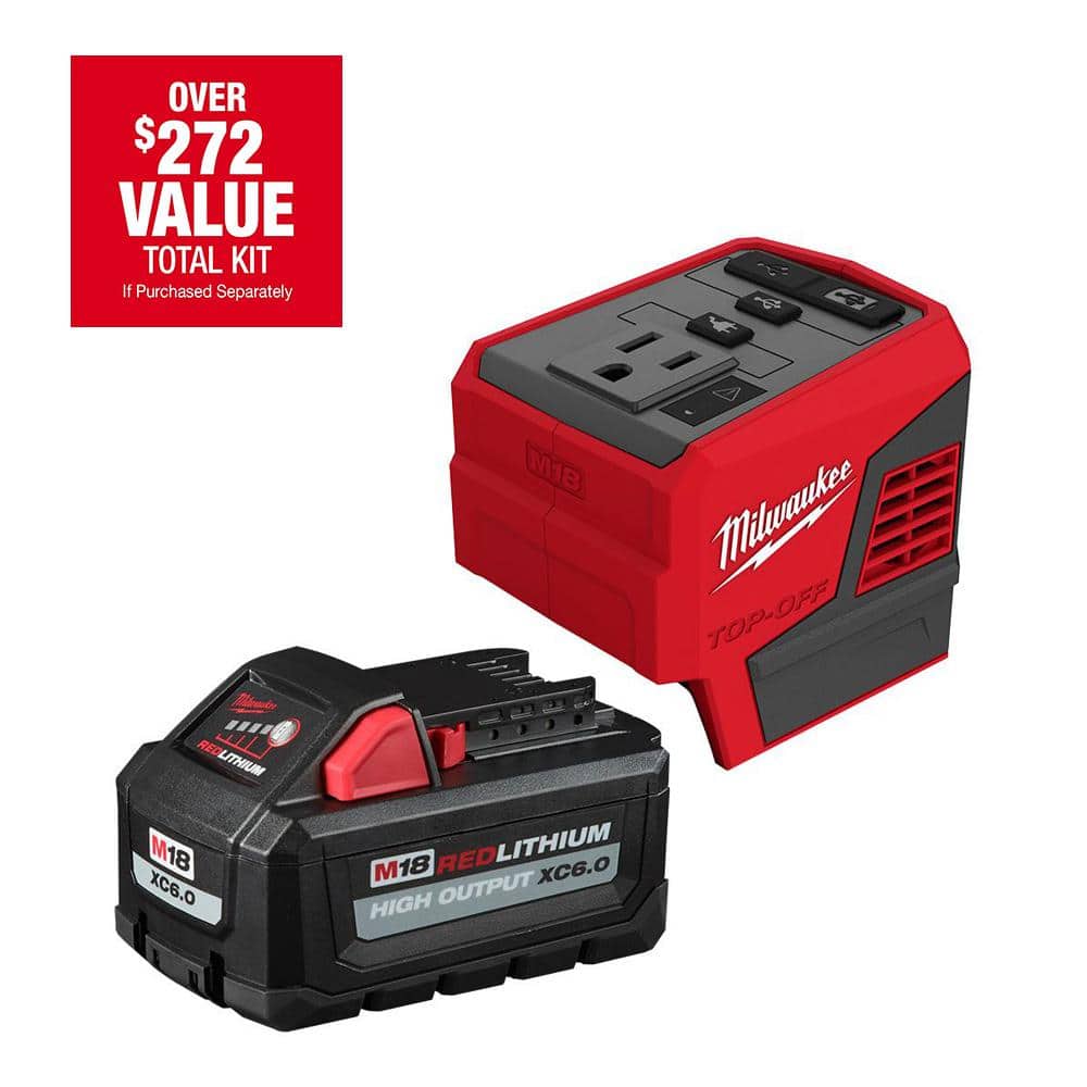 Milwaukee M18 18-Volt 175-Watt Lithium-Ion Powered Compact Inverter with  6.0 Ah Battery 2846-21HO The Home Depot