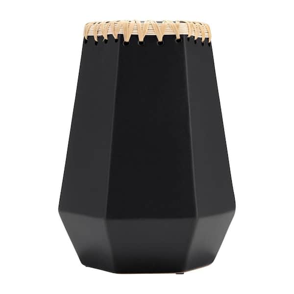 Liv & Skye 11 in. Black Ceramic Bud Decorative Vase with Handwoven Detailing and Geometric Design