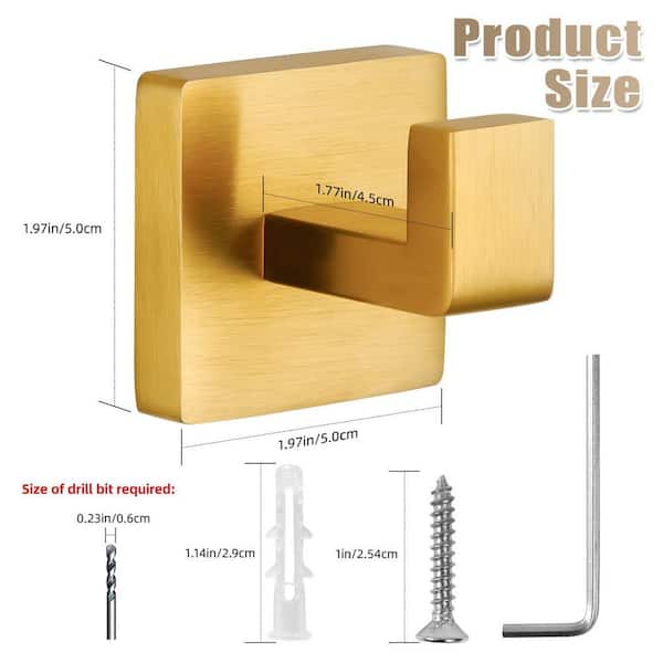 4-Pack Heavy Duty Towel Robe Hook J-Hook in Brushed Gold Wall Mounted Bathroom Accessory for Bathroom Kitchen Bedroom