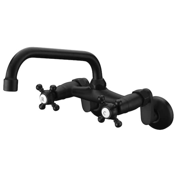 Double Handles Wall Mount Standard Kitchen Faucet in Matte Black