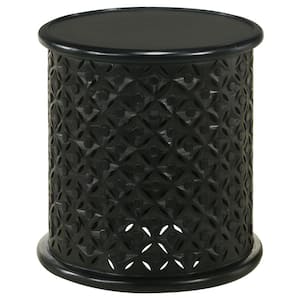 Krish Black Stain 17 in. Wood Round Accent Table