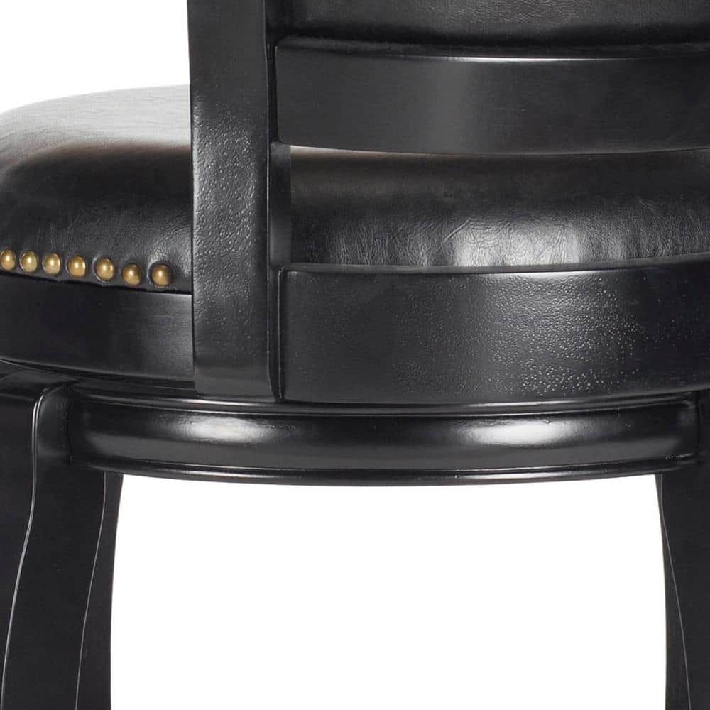 Transitional Black Leather Swivel Bar Stool with Bronze Nailhead Trim