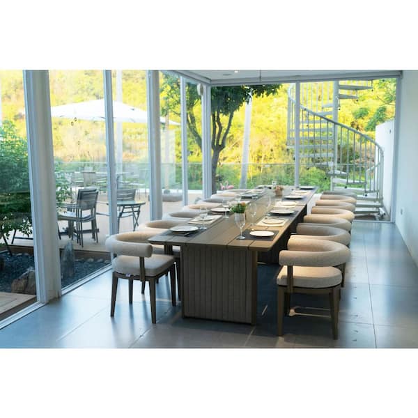 15-Piece Luxury Modern Aluminum Large Rectangle Outdoor Dining Set with Olefin Cushion, Champagne