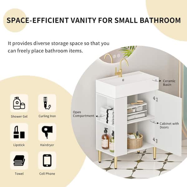 22 in. W x 12 in. D x 34 in. H Single Sink Bath Vanity in White w/ White Ceramic Top and Left Side Open Storage Shelves