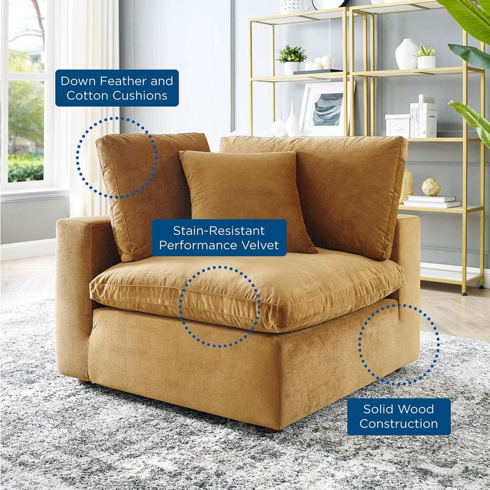 Cognac Performance Velvet Overstuffed Corner Chair 40"