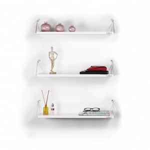 Urbane Industrial Aged 3-Tiered Solid Wood and Metal Pipe Floating Wall Shelf, White