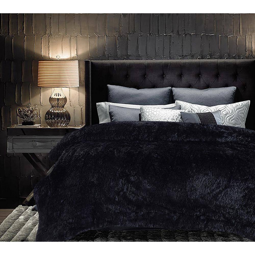 Black Reversible Faux Fur and Sherpa Throw Blanket 50" x 65"