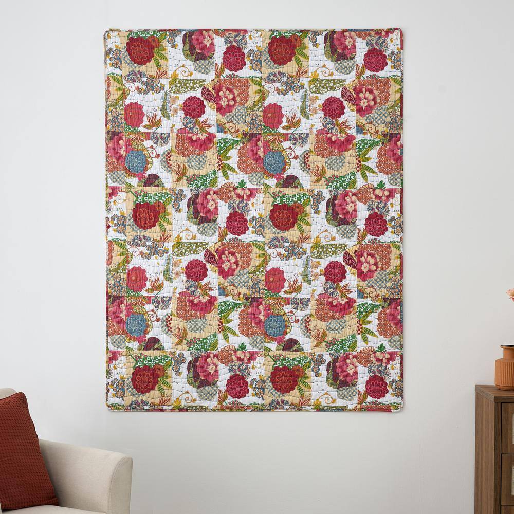 Jewel Multicolor Cotton Kantha-Quilted Reversible Throw Blanket, 50" x 60"
